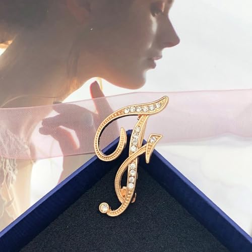 Image of Rhinestone Initial Brooch Pin for Women, Alphabet Gold Letter Brooch A-Z with Crystal, Metal Pin for Hat Bag Dress Suit Accessory for Men