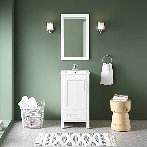 OVE Decors Kansas 18" Single Sink Bathroom Vanity Set Storage Cabinet with Countertop, Fully-Assembled, Ceramic Sink Included, 1 Door, 1 Drawer, Pure White by OVE Decors - Image 2