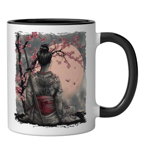 Taza Cerámica Japonesa Geisha Samurai 11 oz Negro/Blanco miniatura 2