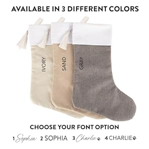 Andaz Press Personalized Christmas Stockings with Tassel Sand 17 Large Linen Stocking Custom Name Pet Name Farmhouse Xmas Decorations Personalized Stockings Modern Scandinavian Hygge Decor 1 Pack