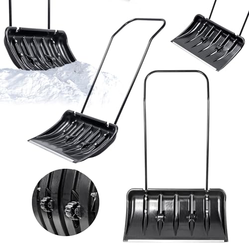KADAX Schneeschieber mit Alu-Profilkante, breite Schneeschaufel mit Rädern, Schaufel mit Metallgriff, Schneeschippe mit Kunststoff-Blatt, Schneeräumer (Schwarz)