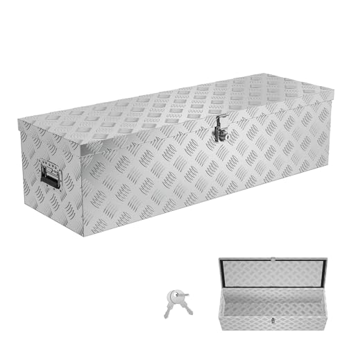 Aufun Truckbox 80L Werkzeugbox Aufbewahrungsbox Aluminiumkoffer Transportbox, Deichselkasten für PKW Anhänger LKW Nutzfahrzeuge Staubox Werkzeugkiste...