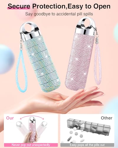Image of Zannaki Metal Bling Pill Organizer, Travel Waterproof Weekly Pill Box, Portable Large Aluminum Alloy Pill Case Container, BPA Free 7 Day Daily Medicine Organizer Holder for Vitamin,Fish Oil,Supplement