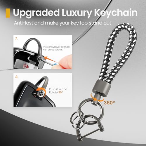Image of Key Fob Cover for Cadillac, Black PU Braided Loop