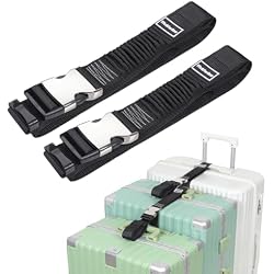 Vividwise Luggage Straps, Stretchable Luggage Connector Straps for Suitcases, Metal Buckle Add A Bag Adjustable Attachment Accessories Belts (Black-Metal Buckle, 1.5