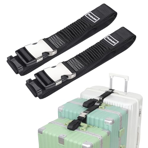 Image of Luggage Straps, Stretchable Luggage Connector Straps for Suitcases, Metal Buckle Add A Bag Adjustable Attachment Accessories Belts (Black-Metal Buckle, 1.5 inch W)