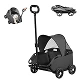 Mini Hundewagen, Faltbarer Hundekinderwagen mit Sonnendach, Ausziehbarem Drehgriff, Aufbewahrungstasche, Sicherheitsleine, Hundebuggy fuer Kleine Hunde