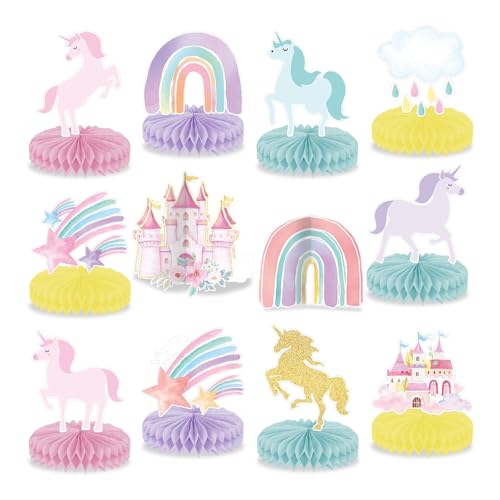 Bubaxuce 12 Pièces Décoration De Table En Nid D'abeille Arc-en-ciel Licorne Mielleux Magique Pastel Fête Licorne Accessoire De Table Château Pastel...