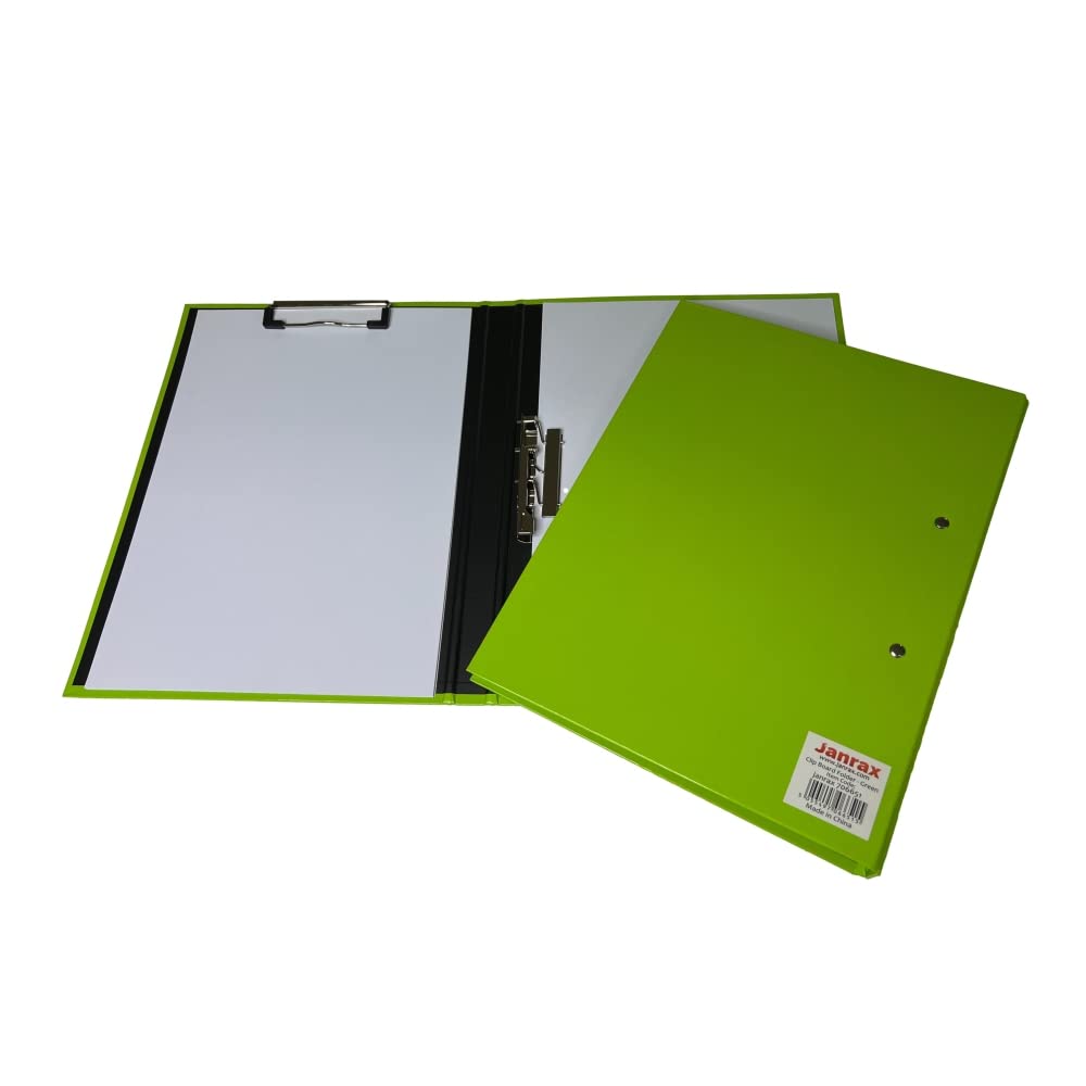 Janrax Green A4 Clipboard Document Clamp File Folder – Fold-Open Laminated Board with Metal Clip and Clamp