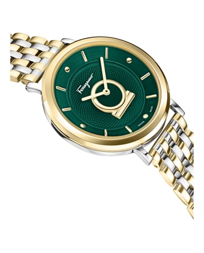 Ferragamo Minuetto Collection Luxury Womens Watch Timepieces with a Two Tone Bracelet and Case Featuring a Green Dial3