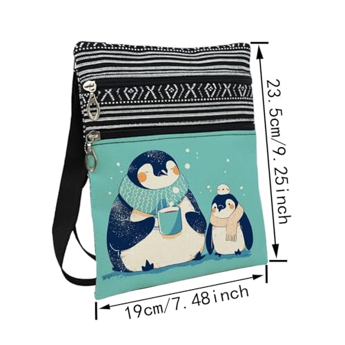Chubby Penguin Messenger Bag Small Ethnic Pattern Printed Adjustable Strap Crossbody Zipper Bag Chubby Penguin Phone Bag Wallet Cute Shoulder Handbag for Women Friends -42
