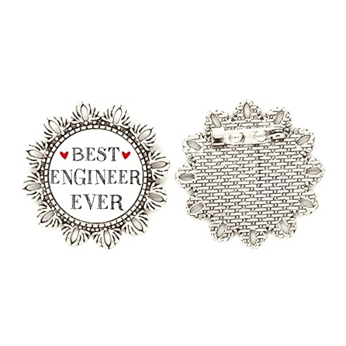 Broche de plata con flor de Best Engineer Ever en tamaño mediano