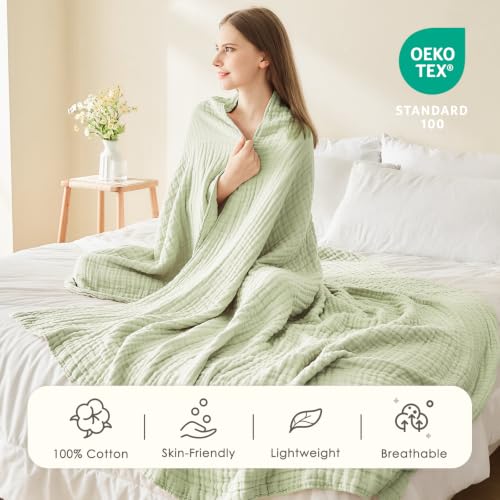 Image of EMME Muslin Blankets for Adults Throw Blanket for Couch Breathable Gauze Soft Lightweight Airy Mint Green Throw 50 inchx60 inch