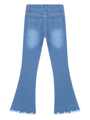 Shinsto Girls Kids Jeans Pants High Waist Ripped Flare Wide Leg Denim Tassel Hem Bell-Bottom4