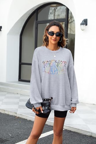 Image of BANGELY Fantastical Sweatshirt Women Cute Embroidered Fantastical Princess Sweater Family Vacation Shirt Long Sleeve Top