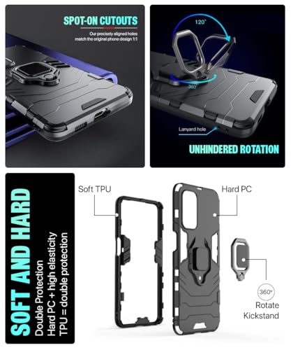 Image of WOW IMAGINE Shock Proof Back Case Mobile Cover for Realme C2 | Back Cover Case (Tough Armor | Hybrid PC + TPU | Ring Holder & in-Built Kickstand | Blue)