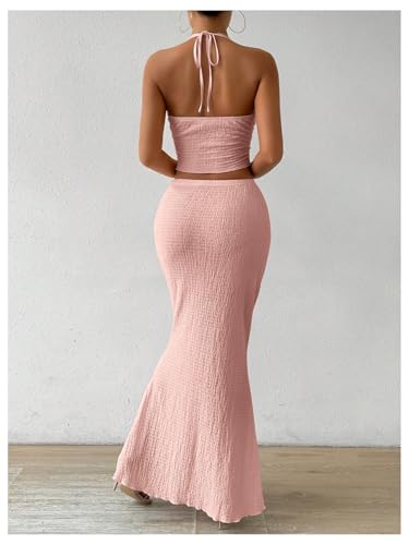 Image of SOLY HUX Women's Two Piece Outfits Twist Front Halter Cami Tops and Skirt Summer Set