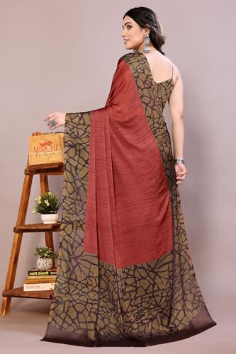 Image of MIRCHI FASHION Women Saree Abstract Print Chiffon | Breathable Lightweight Casual Sari for Regular Use and Office with Unstitched Blouse (Available in 25 Colors)