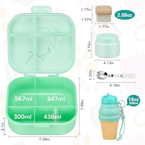 Image of Lunch Box Kids, Girls Lunch Box 5 Compartment Bento Box for Kids with 13oz Soup Thermo, Leak-Proof Lunch Food Container, Thermo Hot Food Jar for Toddler Kids Girls Boys to School