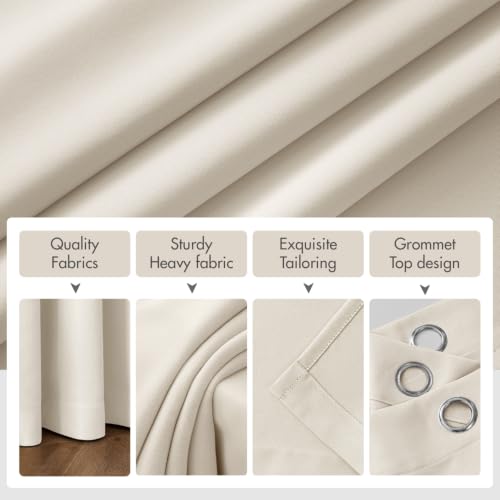 Image of MIULEE Beige White Blackout Bedroom Curtains Drapes 96 Inch Long 52 inchx96 inch | Grommet Top, Room Darkening Window Drapes, Privacy Protection, Thermal Insulated, Heat Blocking, Light Blocking