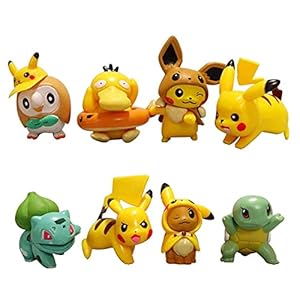 TRRY Pokémon Mini-figuren, 8-delige set voor verjaardagsfeestjes, cupcake, Pikachu, figuren, taartdecoratie voor…