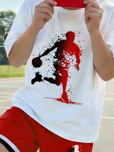 Image of Summer Clothes for Boys 2 Pcs, Letter Print Tops and Shorts Sports Casual Outfit Set for Kids