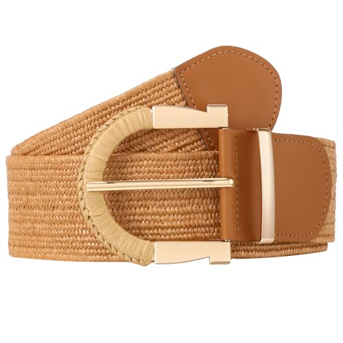 JASGOOD Straw Woven Belt for Women Dresses Boho Elastic Braided Belt Rattan Raffia Belts Ladies Wide Belt,1.97