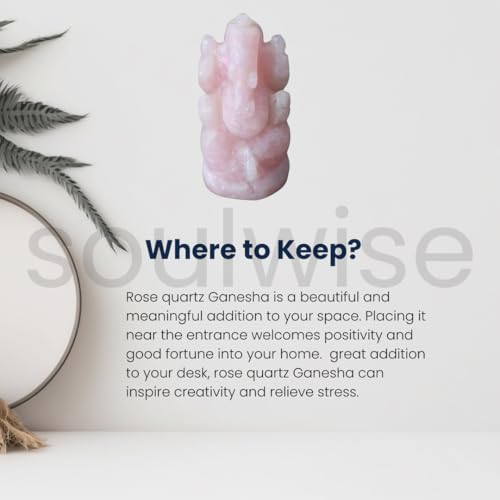 Image of SOULWISE Natural Rose Quartz Lord Ganesha Idol 7 cm Crystal Ganesh Murti for Home Temple Vastu Feng Shui Spiritual Decor Meditation Altar Ganpati Statue Gift