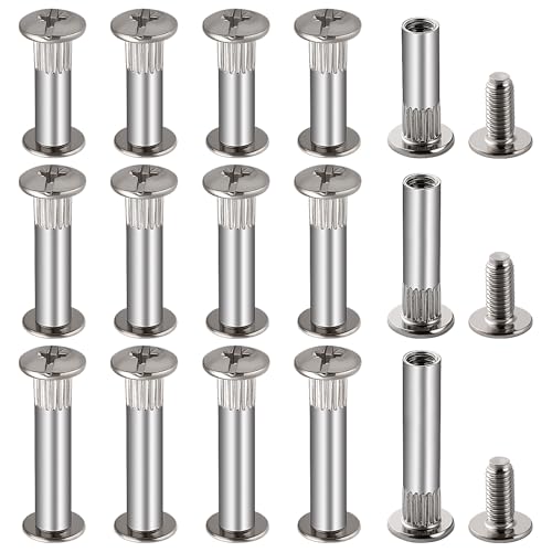 VooGenzek 15 PCS Φ8mm Connecting Bolts with M6 Screws, Nickel Cupboard Joining Bolts, for Cabinet Furniture Connector