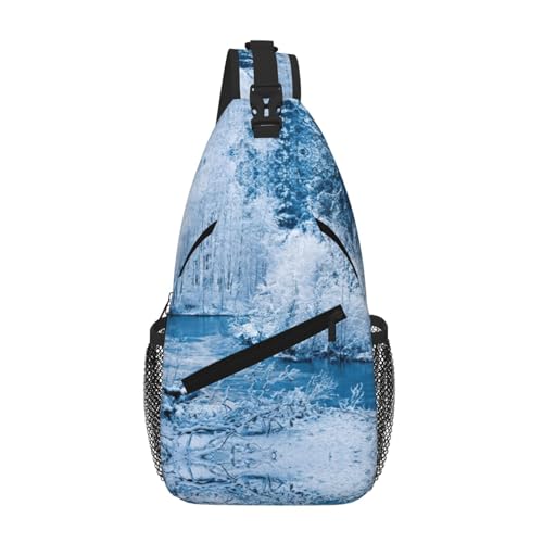 Sac à dos à bandoulière léger homme, sacoche de poitrine ergonomique motif paysage de neige
