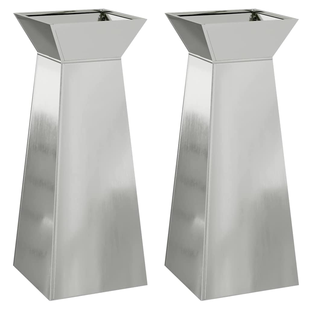 Ogrodnik filar 2 szt. srebrny 40 x 40 x 100 cm | Metal Nowoczesny design, odporność na temperatury, na taras, stojak na rośliny zewnętrzne