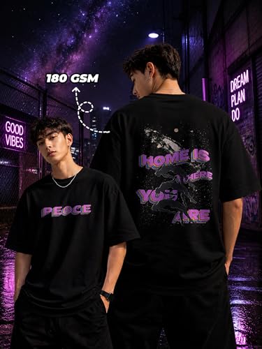 Image of fanideaz Mens Oversized Printed Half Sleeve Branded Cotton T-Shirt for Mens || Back Printed t Shirts for Men || Oversized t Shirts for Men