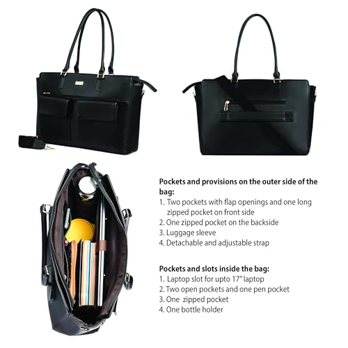 Image of Strokes by Namrata Mehta Oversized Tote Bag for 17 inch Laptop | Trolley Sleeve and Detachable Strap | Large Tote Bags for Women for Office Use, Work | 8 Pockets and Bottle Holder