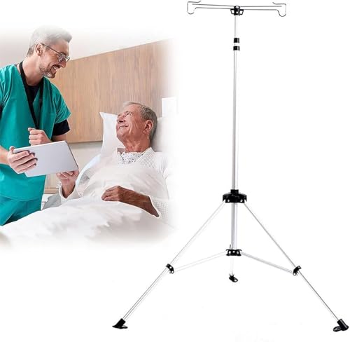 Portable Foldable IV Pole, Aluminum Height Adjustable Dialysis Bag Holder