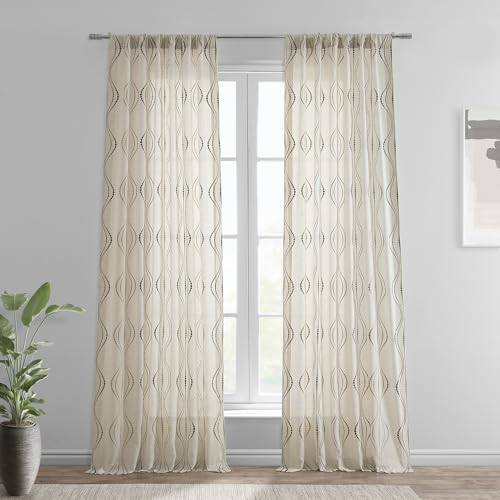 HPD Half Price Drapes Embroidered Linen Sheer Curtains for Living