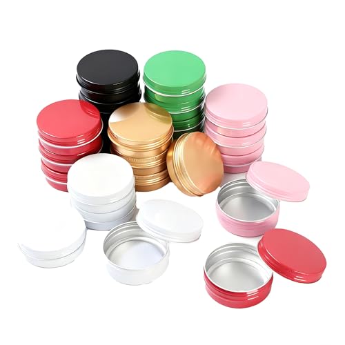 LJY Frascos redondos de aluminio, tapas de rosca, frascos metálicos, recipientes vacíos deslizantes, multicolor, 2 oz Multi-Color, redonda
