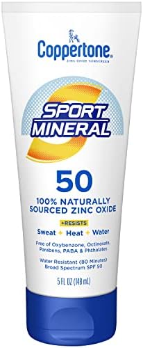 Coppertone Sport Mineral Sunscreen Lotion SPF 50, Water Resistant Sunscreen with Zinc Oxide, 5 Fl Oz Bottle