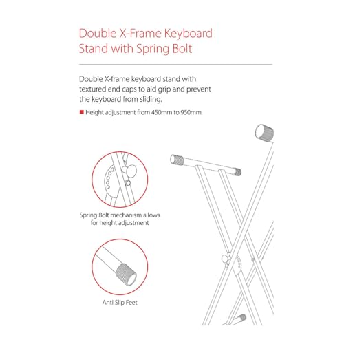 Support de clavier à double cadre en X Chord réglable de 450 à 950 mm