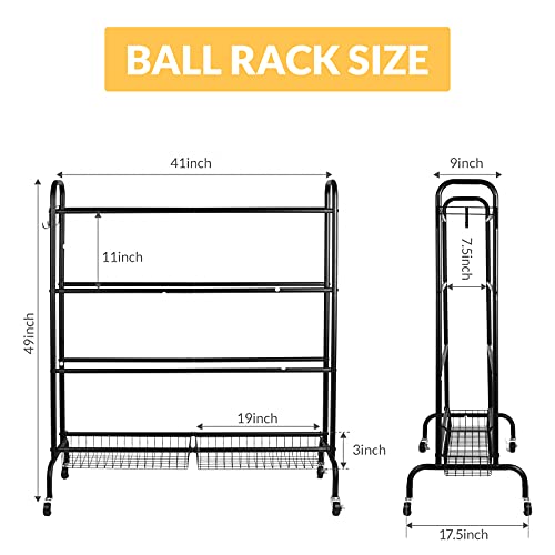 Extcct Basketball Rack, Outdoor Rolling Basketball Shooting Training Stand,Sports Equipment Storage With Wheels, Garage Four-Layer Ball Holder With Two Basket For Basketballs Footballs Volleyball #TOP3