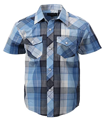 Image of Gioberti Boys Casual Western Plaid Pearl Snap-on Buttons Short Sleeve Shirt