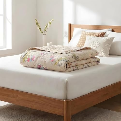 Image of MITUL Dohar Double Bed 100% Cotton Blankets for Summer | 90x100inch, 150GSM Ac Comforter and Cooling Blankets for Summer | Classic Printed Design | Quilt (Design Cream Color, Single BE)
