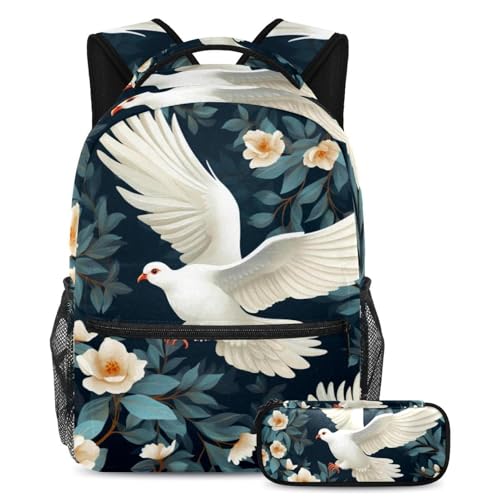 Lot de 2 cartables pour enfant imprimé fleurs colombes grand sac à dos scolaire