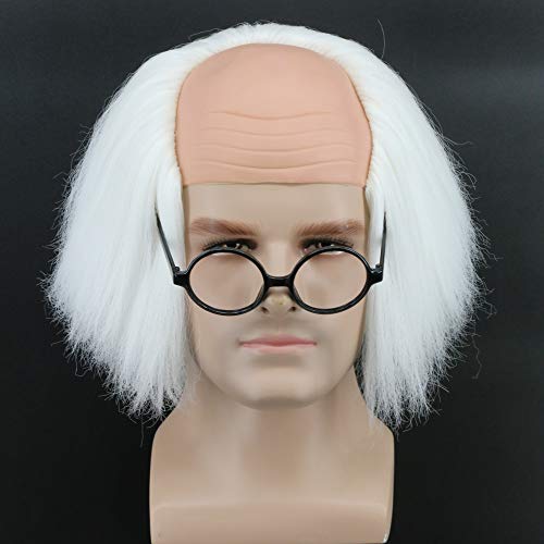 Yuehong Short White Old Men Wig Fluffy Bald Head Wig Synthetic Halloween Costumes Cosplay Wigs