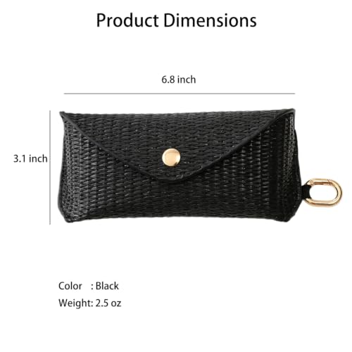Image of kytasryl PU Straw Weave Glasses Case with Hook, Sunglasses Pouch