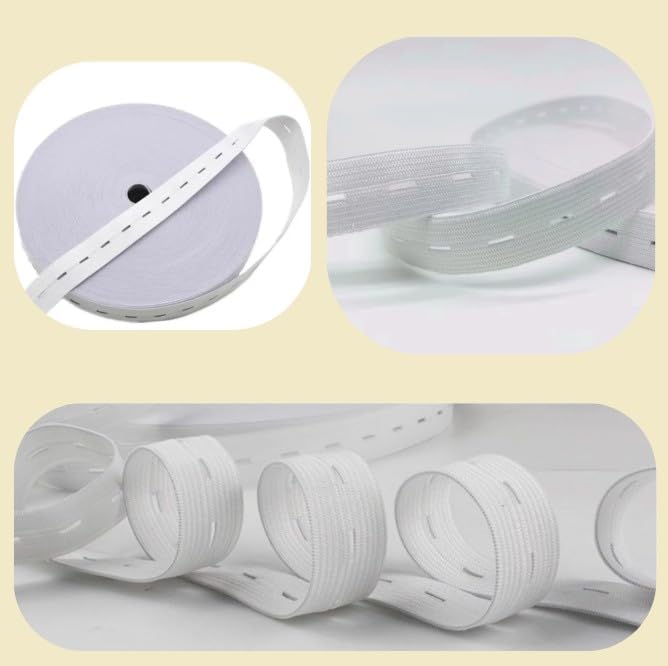 Elastic Sewing Bands – 25mm х 5m | Flatback Buttonhole Knit Stretch Cord Belt for Sewing (White)