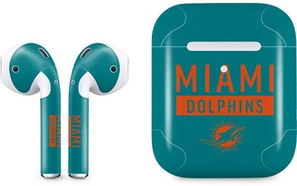 Skinit Calcomanía de audio compatible con Apple AirPods con funda de carga inalámbrica, diseño oficial de la serie Miami Dolphins Teal Performance