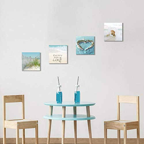 Tar Tar Studio Beach Scene Canvas Wall Art: Seaside Scenery Picture Print Seascape Painting Artwork For Living Room (12" X 12" X 4 Pcs, Multiple Style) #TOP5