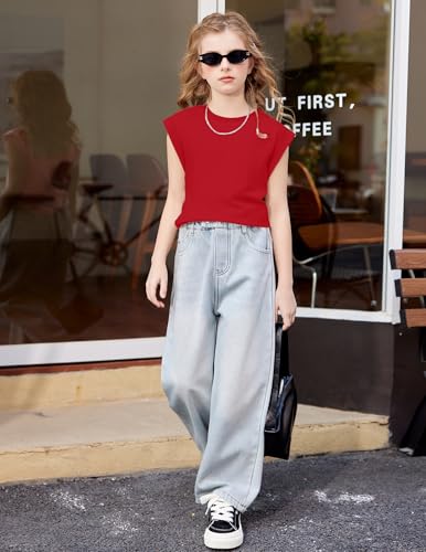 Image of Arshiner Girls T Shirts Cap Sleeves Casual Summer Tops Crewneck Tank Loose Fit Fashion Blouse Tee