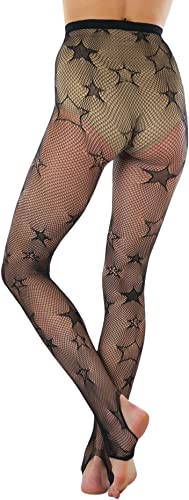 Image of ToBeInStyle Women's Single Floral Lace Fishnet Tights Footless & Stirrup Design
