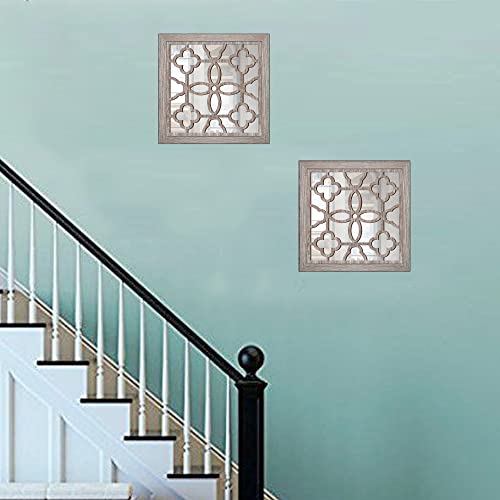 Yudarte 2Pcs Set Square Cutout Wall Mirror Decor - Farmhouse Rustic Decorative Mirrors For Bedroom Bathroom Living Room Kitchen Entryway 12X12 Inches #TOP2